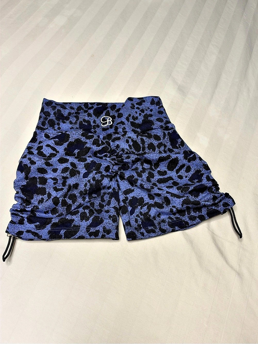 Bombshell Sportswear Leopard Toggle Shorts Animal Print Athletic Shorts in Blue